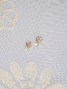 Aretes corazon y perla - Chapa de oro