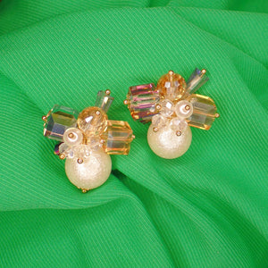 Aretes cristales tornasol - chapa de oro 18k